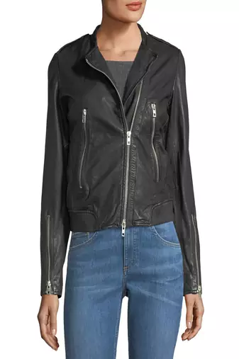 Womens genuine lambskin black leather motorcycle slim fit designer ladies biker jacket-cl-w395