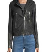 women's black lambskin leather biker jacket classic moto zip style modern top grade