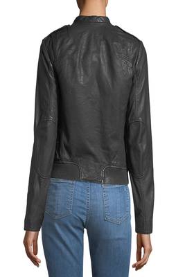 women's black lambskin leather biker jacket classic moto zip style modern fine 2