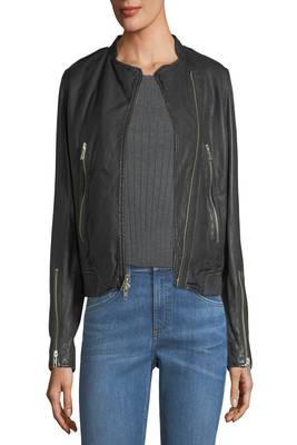 women's black lambskin leather biker jacket classic moto zip style modern fine 1