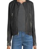 women's black lambskin leather biker jacket classic moto zip style modern fine