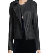 women's black lambskin leather biker jacket classic moto zip style modern pro