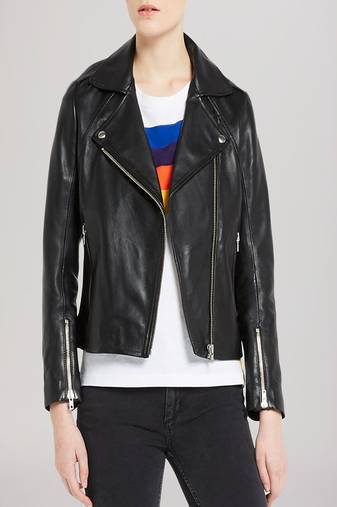 women's black lambskin leather biker jacket classic moto zip style modern advanced