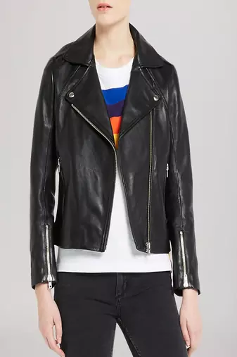 Womens genuine lambskin black leather motorcycle slim fit designer ladies biker jacket-cl-w399