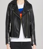 women's black lambskin leather biker jacket classic moto zip style modern advanced