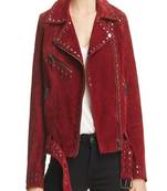women's red lambskin leather biker jacket classic moto zip style elegant