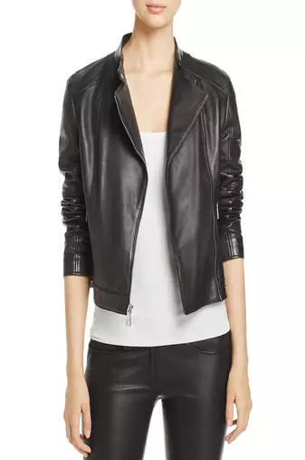 Womens genuine lambskin black leather motorcycle slim fit designer ladies biker jacket-cl-w403