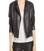 Womens genuine lambskin black leather motorcycle slim fit designer ladies biker jacket-cl-w403