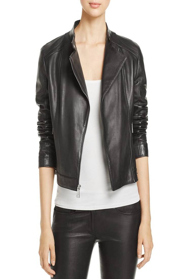 Womens genuine lambskin black leather motorcycle slim fit designer ladies biker jacket-cl-w403