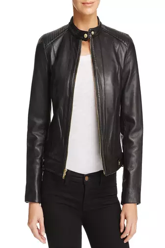Womens genuine lambskin black leather motorcycle slim fit designer ladies biker jacket-cl-w406