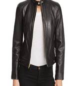 Womens genuine lambskin black leather motorcycle slim fit designer ladies biker jacket-cl-w406