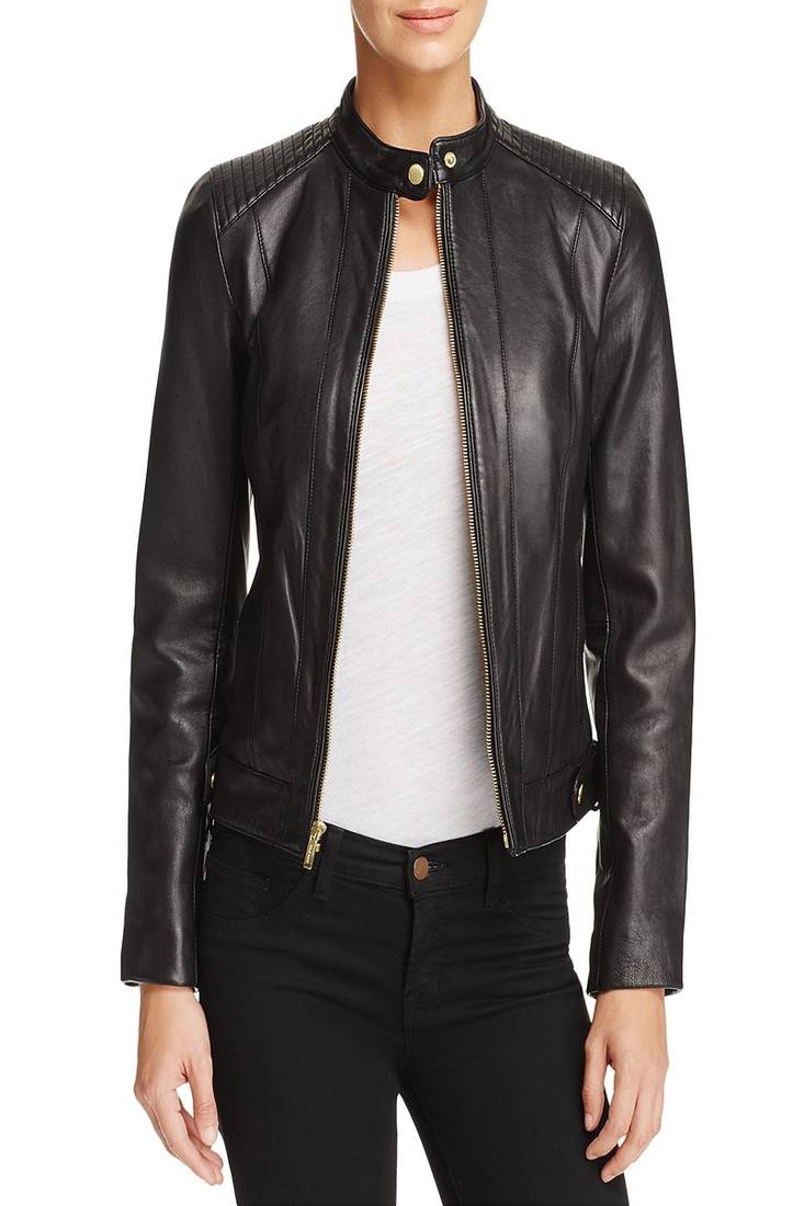 Womens genuine lambskin black leather motorcycle slim fit designer ladies biker jacket-cl-w406