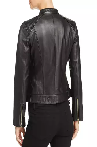 women's black lambskin leather biker jacket classic moto zip style stylish stylish