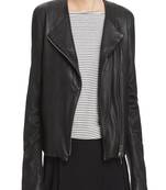 Womens genuine lambskin black leather motorcycle slim fit designer ladies biker jacket-cl-w407