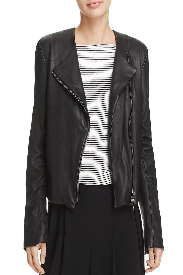 Womens genuine lambskin black leather motorcycle slim fit designer ladies biker jacket-cl-w407