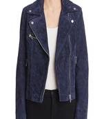 Womens genuine lambskin blue leather motorcycle slim fit designer ladies biker jacket-cl-w408