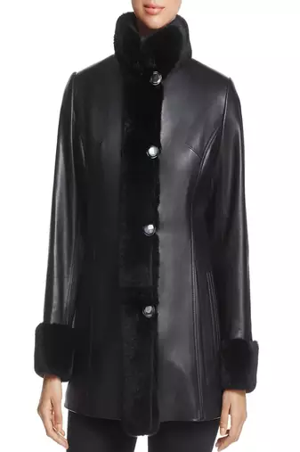 Womens genuine lambskin black leather motorcycle slim fit designer ladies fur coat-cl-w410