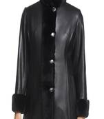 Womens genuine lambskin black leather motorcycle slim fit designer ladies fur coat-cl-w410