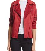 Womens genuine lambskin red leather motorcycle slim fit designer ladies biker jacket-cl-w411