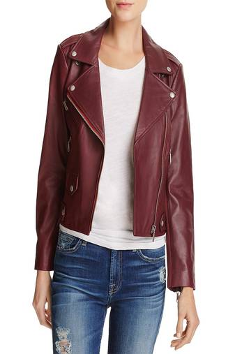 women's maroon lambskin leather biker jacket classic moto zip style refined