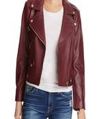 Womens genuine lambskin maroon leather motorcycle slim fit designer ladies biker jacket-cl-w412