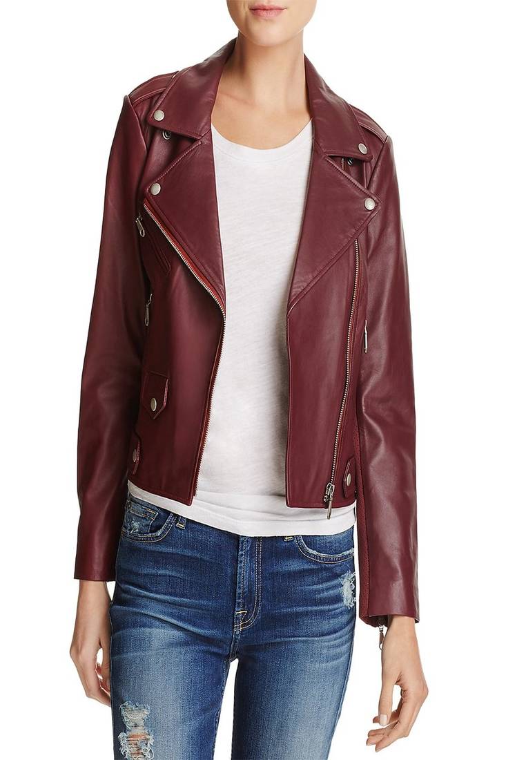 Womens genuine lambskin maroon leather motorcycle slim fit designer ladies biker jacket-cl-w412
