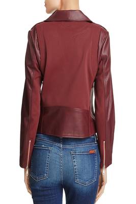women's maroon lambskin leather biker jacket classic moto zip style refined 2