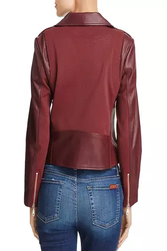 women's maroon lambskin leather biker jacket classic moto zip style refined