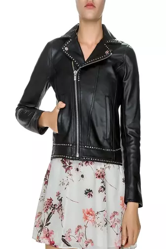 Womens genuine lambskin black leather motorcycle slim fit designer ladies biker jacket-cl-w415