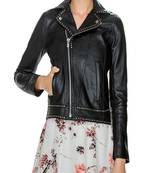 Womens genuine lambskin black leather motorcycle slim fit designer ladies biker jacket-cl-w415