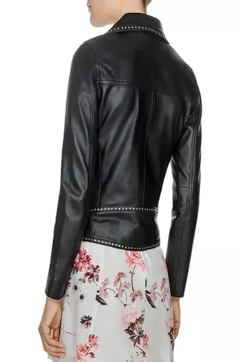 women's black lambskin leather biker jacket classic moto zip style stylish refined