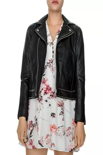 women's black lambskin leather biker jacket classic moto zip style stylish refined