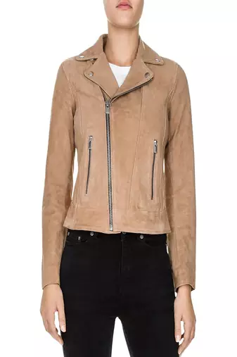 women's beige lambskin leather biker jacket classic moto zip style premium