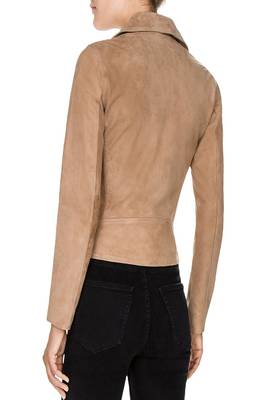 women's beige lambskin leather biker jacket classic moto zip style premium 3