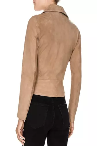 women's beige lambskin leather biker jacket classic moto zip style premium