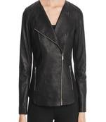 women's black lambskin leather biker jacket classic moto zip style stylish elegant