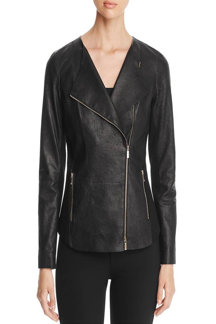 Womens genuine lambskin black leather motorcycle slim fit designer ladies biker jacket-cl-w417
