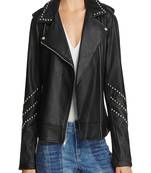women's black lambskin leather biker jacket classic moto zip style stylish sophisticated