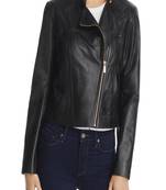 women's black lambskin leather biker jacket classic moto zip style stylish versatile