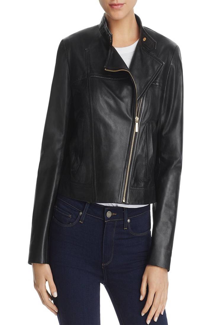 Womens genuine lambskin black leather motorcycle slim fit designer ladies biker jacket-cl-w420