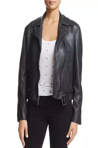 Womens genuine lambskin black leather motorcycle slim fit designer ladies biker jacket-cl-w424
