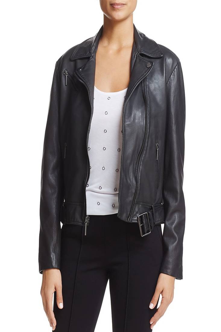 Womens genuine lambskin black leather motorcycle slim fit designer ladies biker jacket-cl-w424