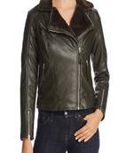 women's olive green lambskin leather biker jacket classic moto zip style