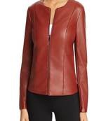 women's orange lambskin leather biker jacket classic moto zip style authentic