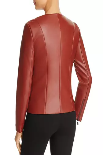 women's orange lambskin leather biker jacket classic moto zip style authentic