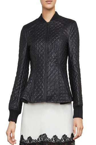 Womens genuine lambskin black leather motorcycle slim fit designer ladies biker jacket-cl-w430