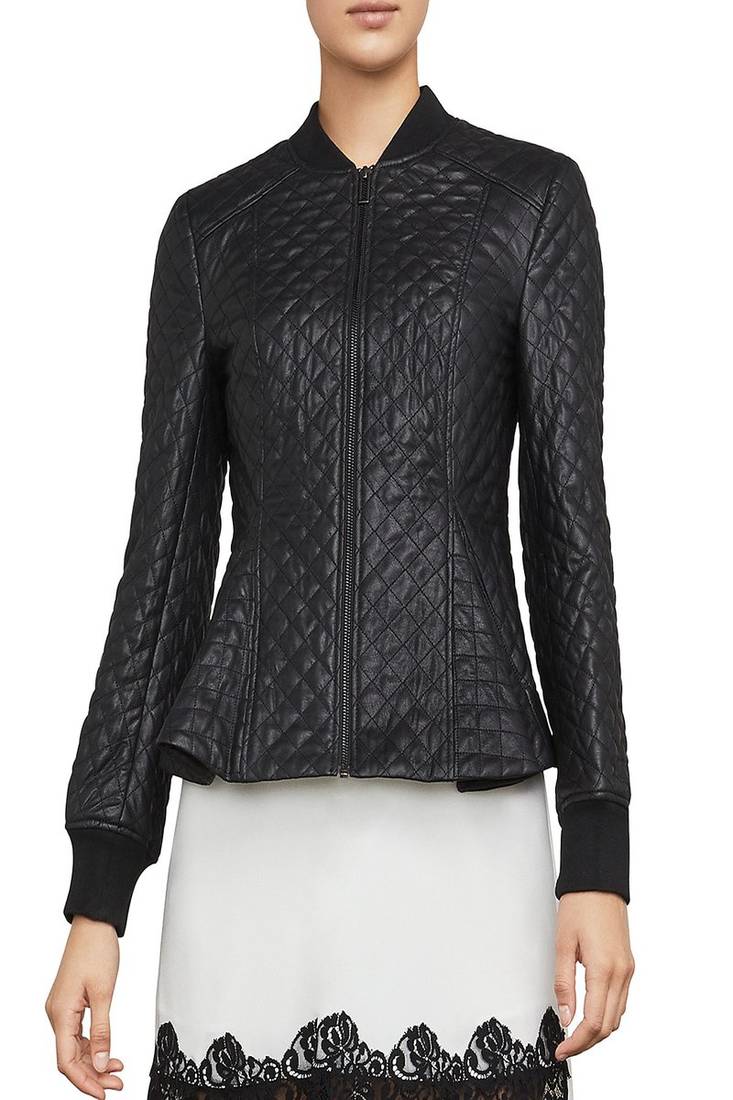 Womens genuine lambskin black leather motorcycle slim fit designer ladies biker jacket-cl-w430