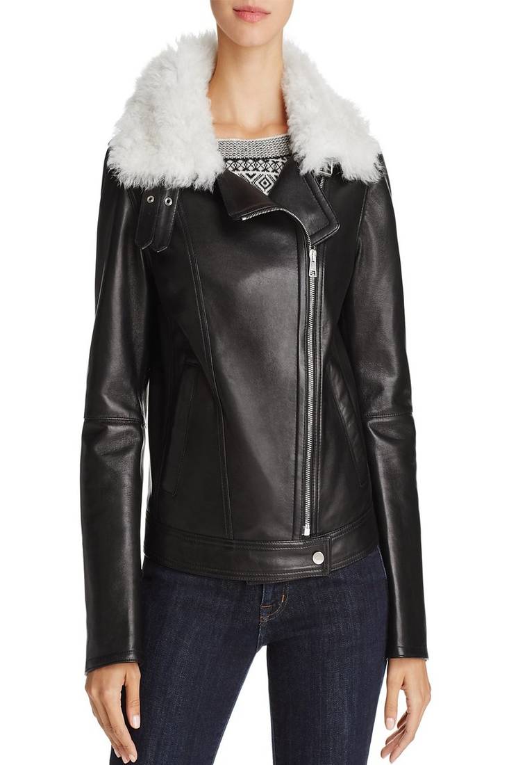 Womens genuine lambskin black leather motorcycle slim fit designer ladies biker jacket-cl-w433