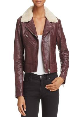 women's maroon lambskin leather biker jacket classic moto zip style elegant 1