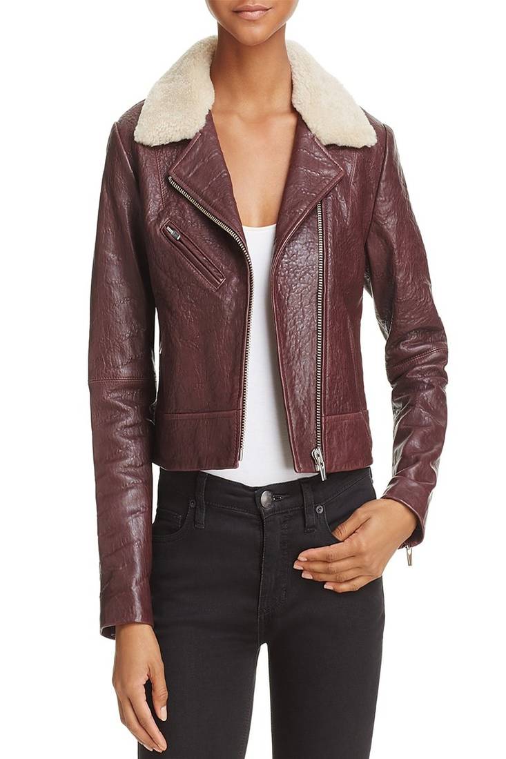 Womens genuine lambskin maroon leather motorcycle slim fit designer ladies biker jacket-cl-w435
